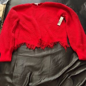 Red distressed crop pull over